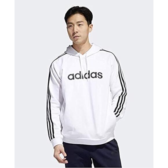 Adidas White 3-Stripes Hoodie Pullover Sweatshirt Men’s Size Small FL4840 - Picture 2 of 13